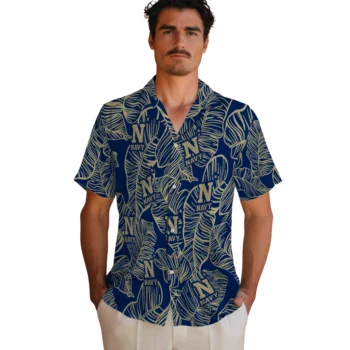 navy midshipmen leaf outline blue hawaiian shirts fashion forward