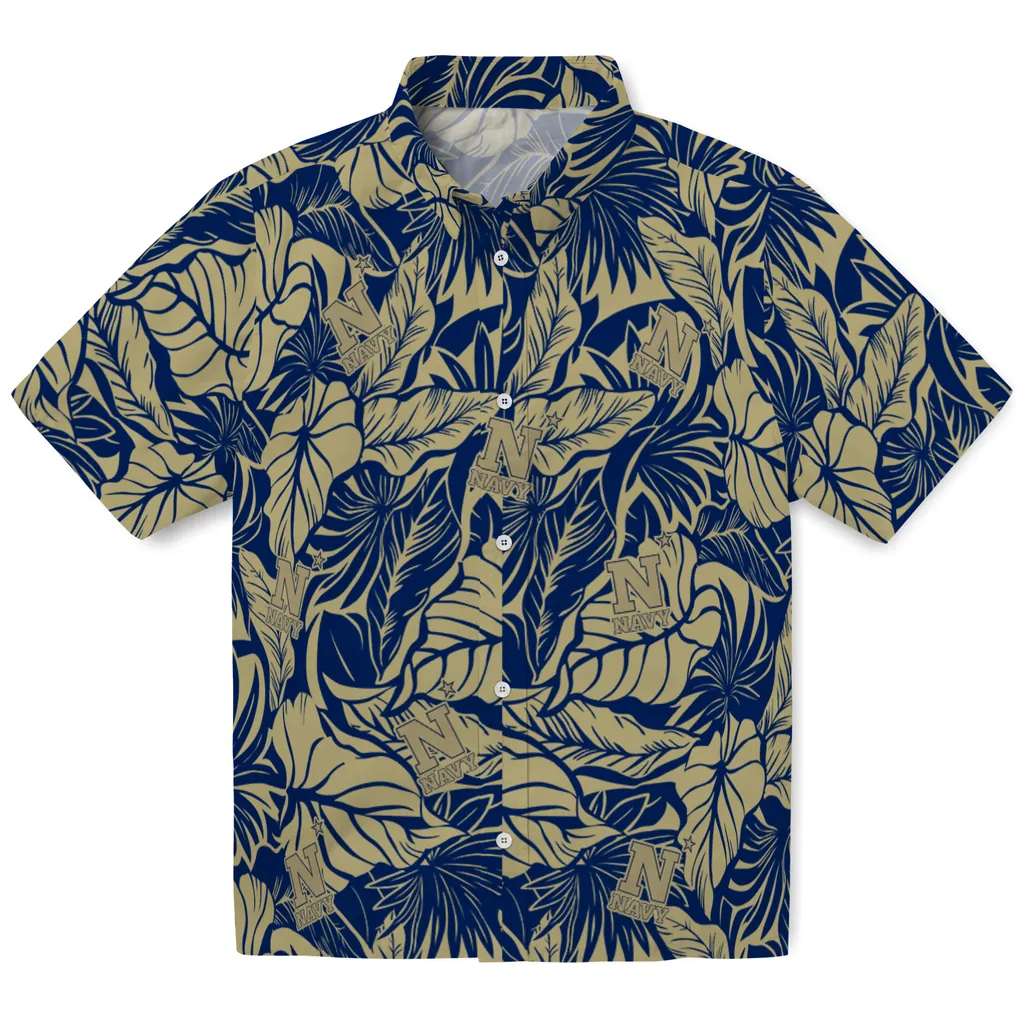 Navy Midshipmen Hawaiian Shirt - Monstera Layer navy midshipmen monstera layer blue hawaiian shirts best selling