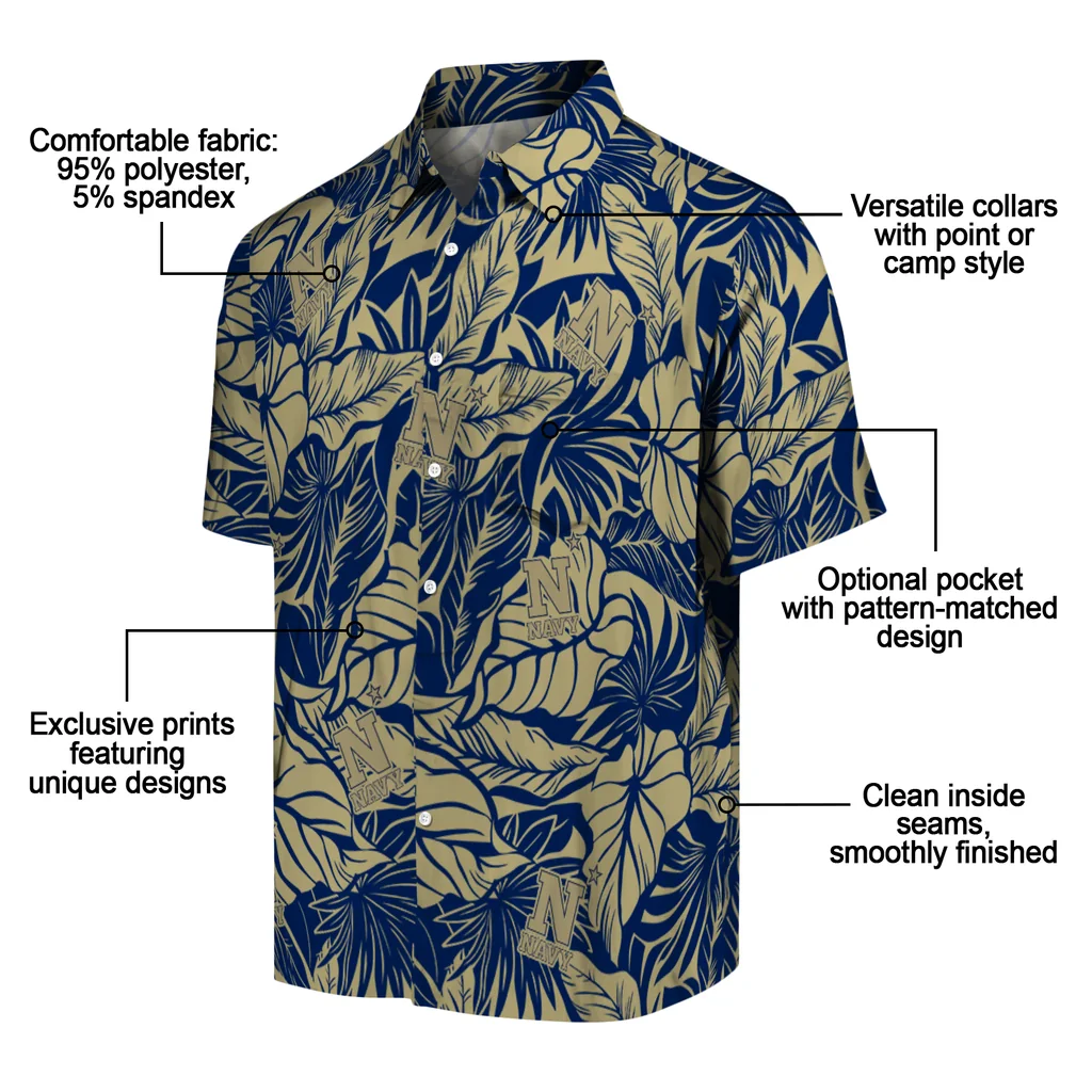 Navy Midshipmen Hawaiian Shirt - Monstera Layer navy midshipmen monstera layer blue hawaiian shirts new arrival