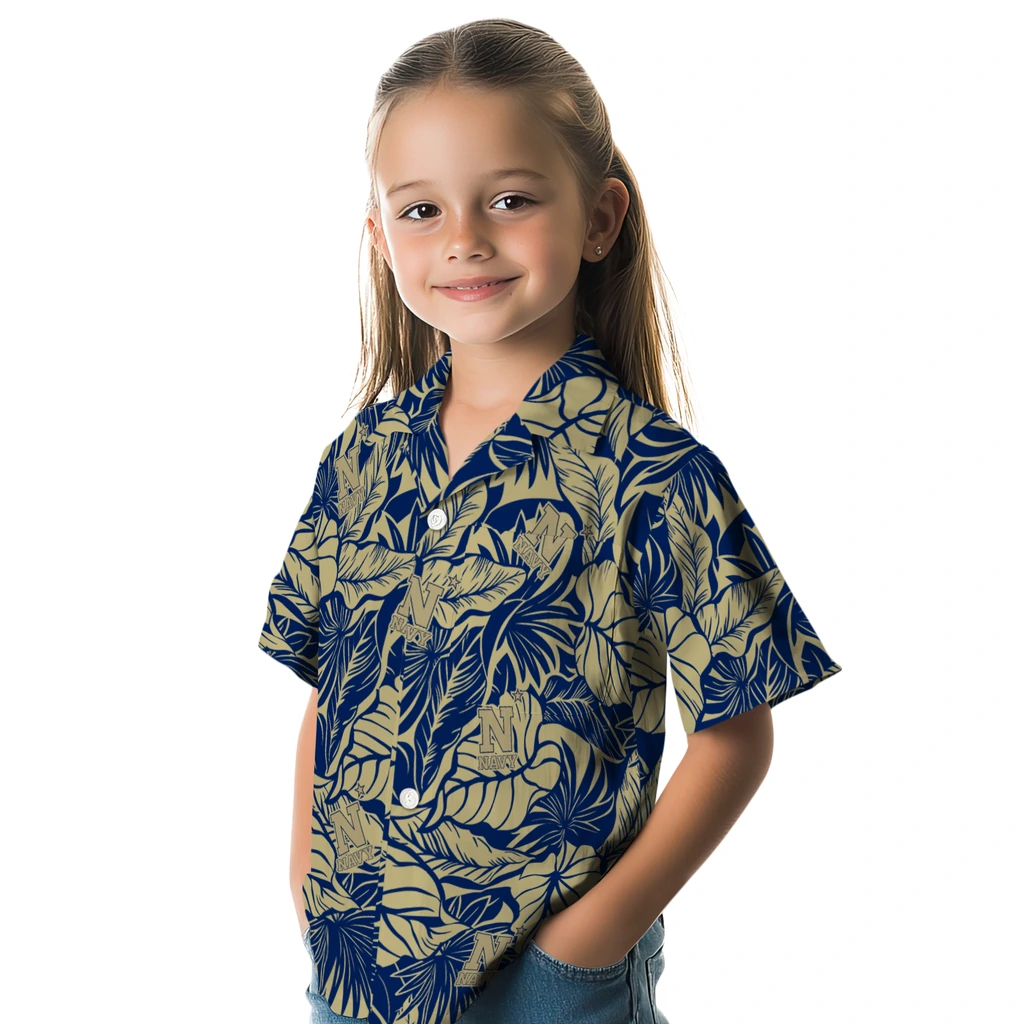 Navy Midshipmen Hawaiian Shirt - Monstera Layer navy midshipmen monstera layer blue hawaiian shirts premium grade