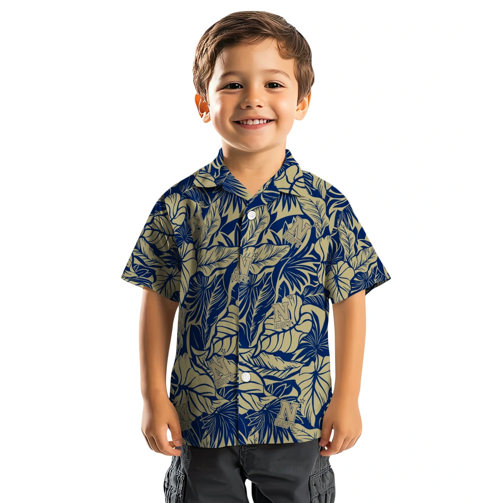 Navy Midshipmen Hawaiian Shirt - Monstera Layer navy midshipmen monstera layer blue hawaiian shirts top rated