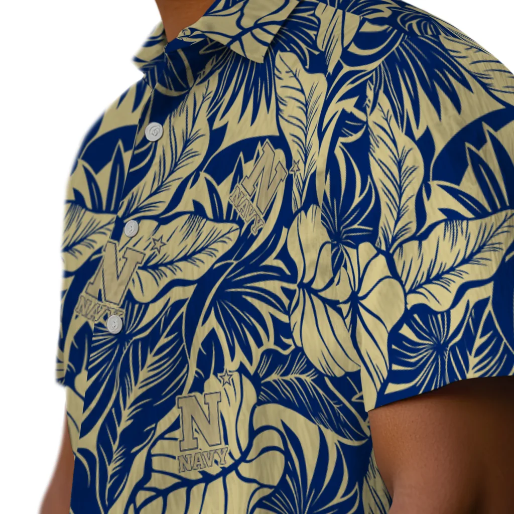 Navy Midshipmen Hawaiian Shirt - Monstera Layer navy midshipmen monstera layer blue hawaiian shirts trendy