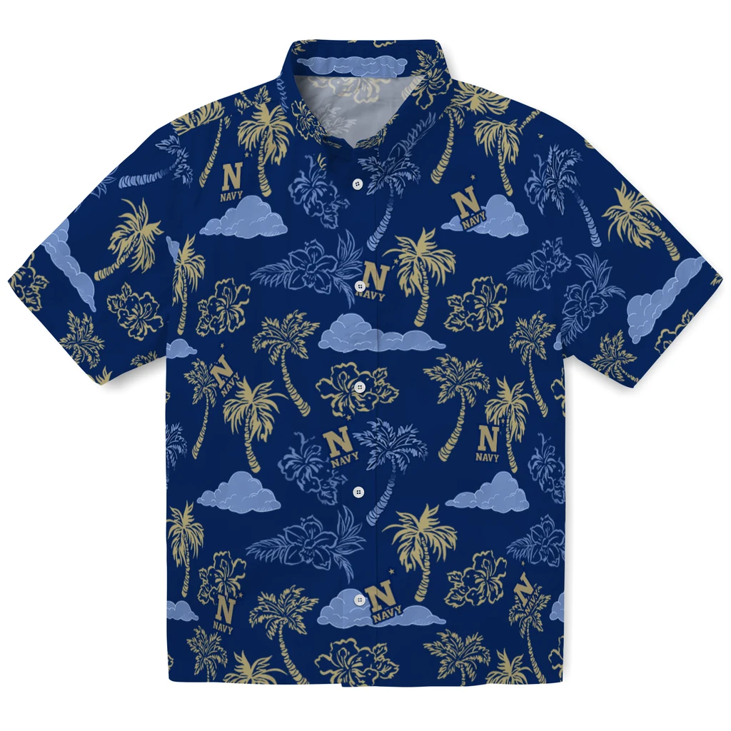 Navy Midshipmen Hawaiian Shirt - Palm And Clouds navy midshipmen palm and clouds blue hawaiian shirts best selling