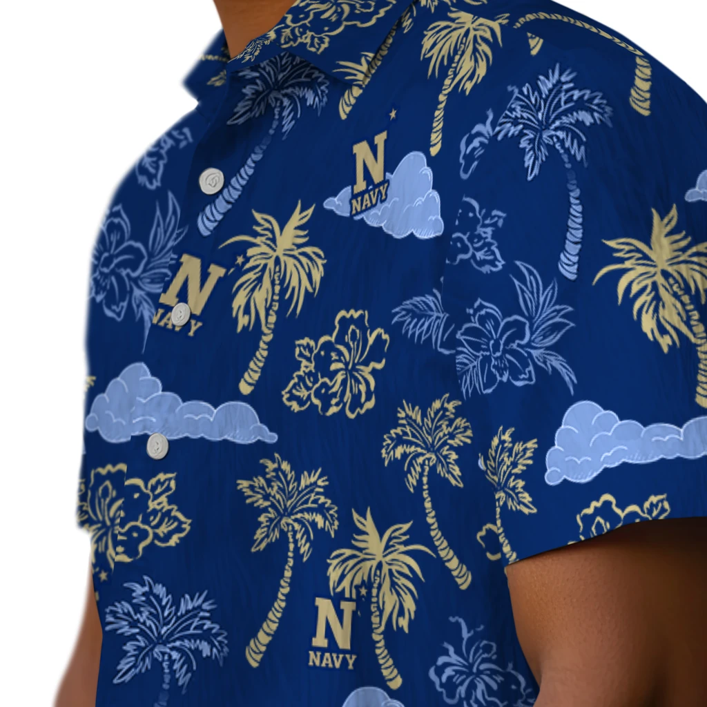 Navy Midshipmen Hawaiian Shirt - Palm And Clouds navy midshipmen palm and clouds blue hawaiian shirts trendy