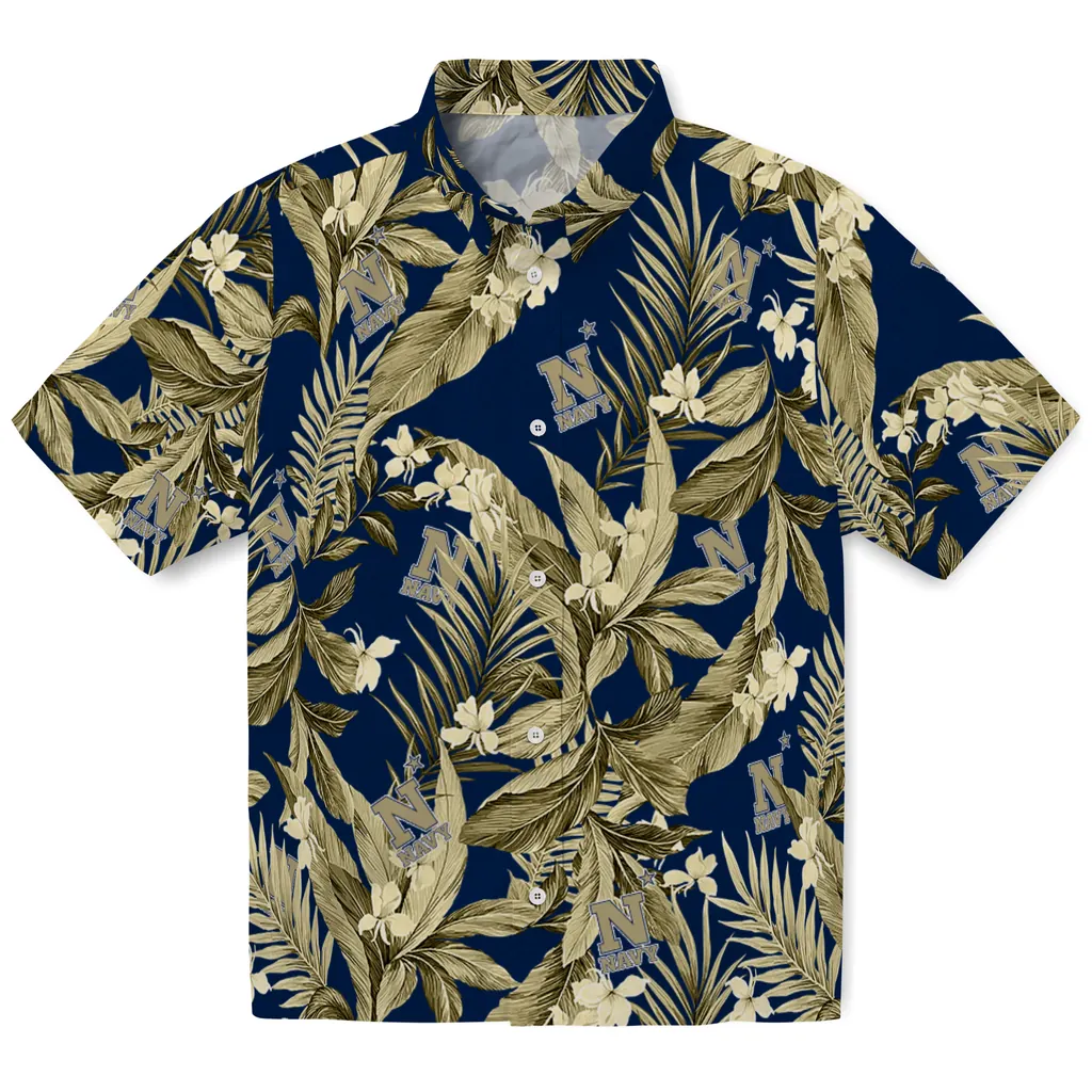 Navy Midshipmen Hawaiian Shirt - Palm Leaves navy midshipmen palm leaves blue hawaiian shirts best selling