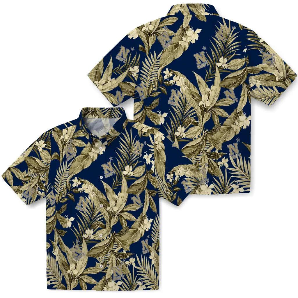 Navy Midshipmen Hawaiian Shirt - Palm Leaves navy midshipmen palm leaves blue hawaiian shirts high quality