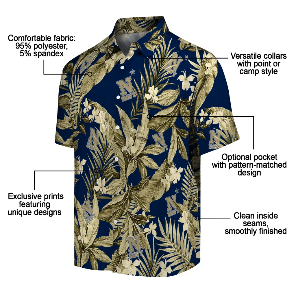 Navy Midshipmen Hawaiian Shirt - Palm Leaves navy midshipmen palm leaves blue hawaiian shirts new arrival