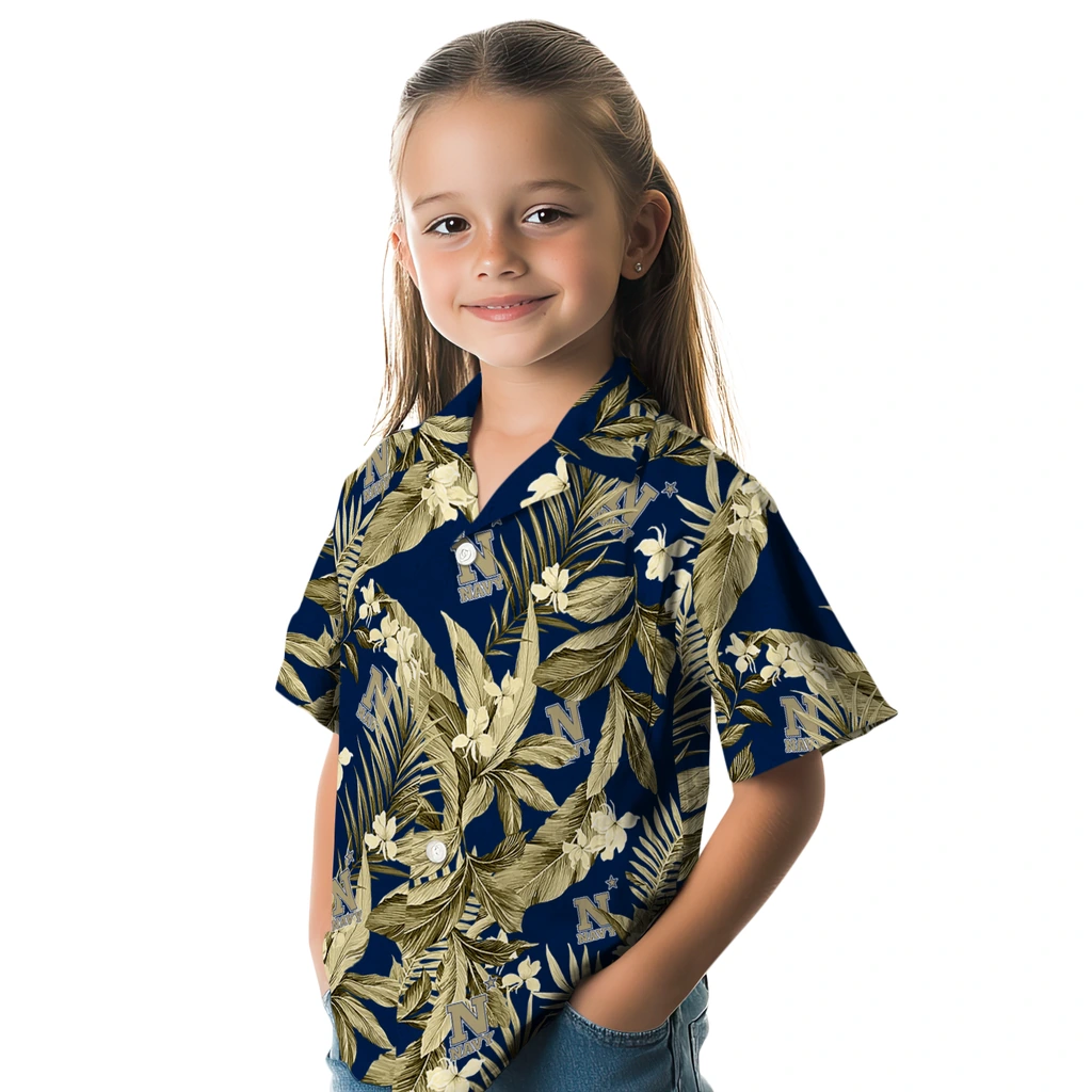 Navy Midshipmen Hawaiian Shirt - Palm Leaves navy midshipmen palm leaves blue hawaiian shirts premium grade