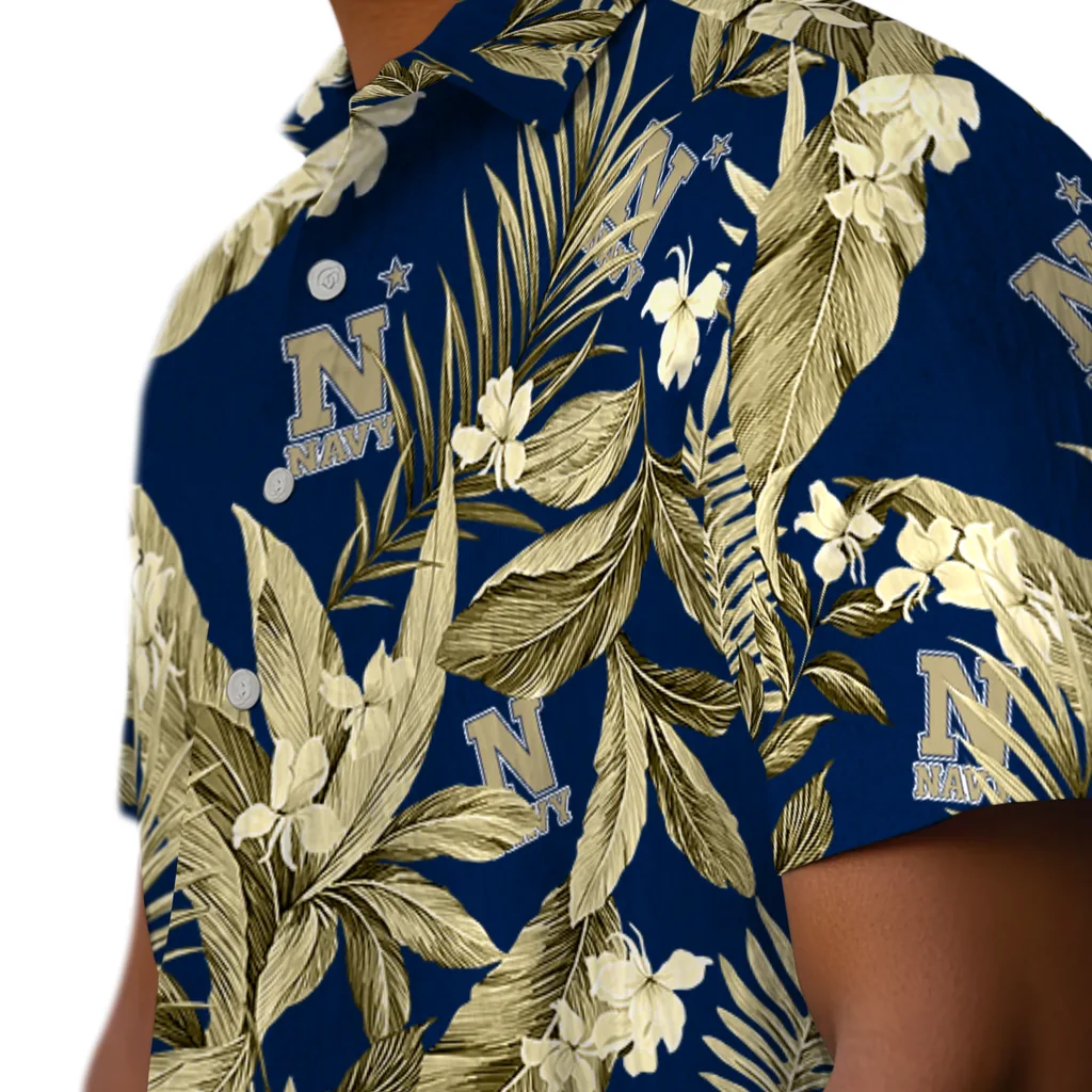 Navy Midshipmen Hawaiian Shirt - Palm Leaves navy midshipmen palm leaves blue hawaiian shirts trendy