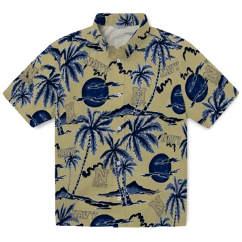 navy midshipmen palm sunset hawaiian shirts best selling