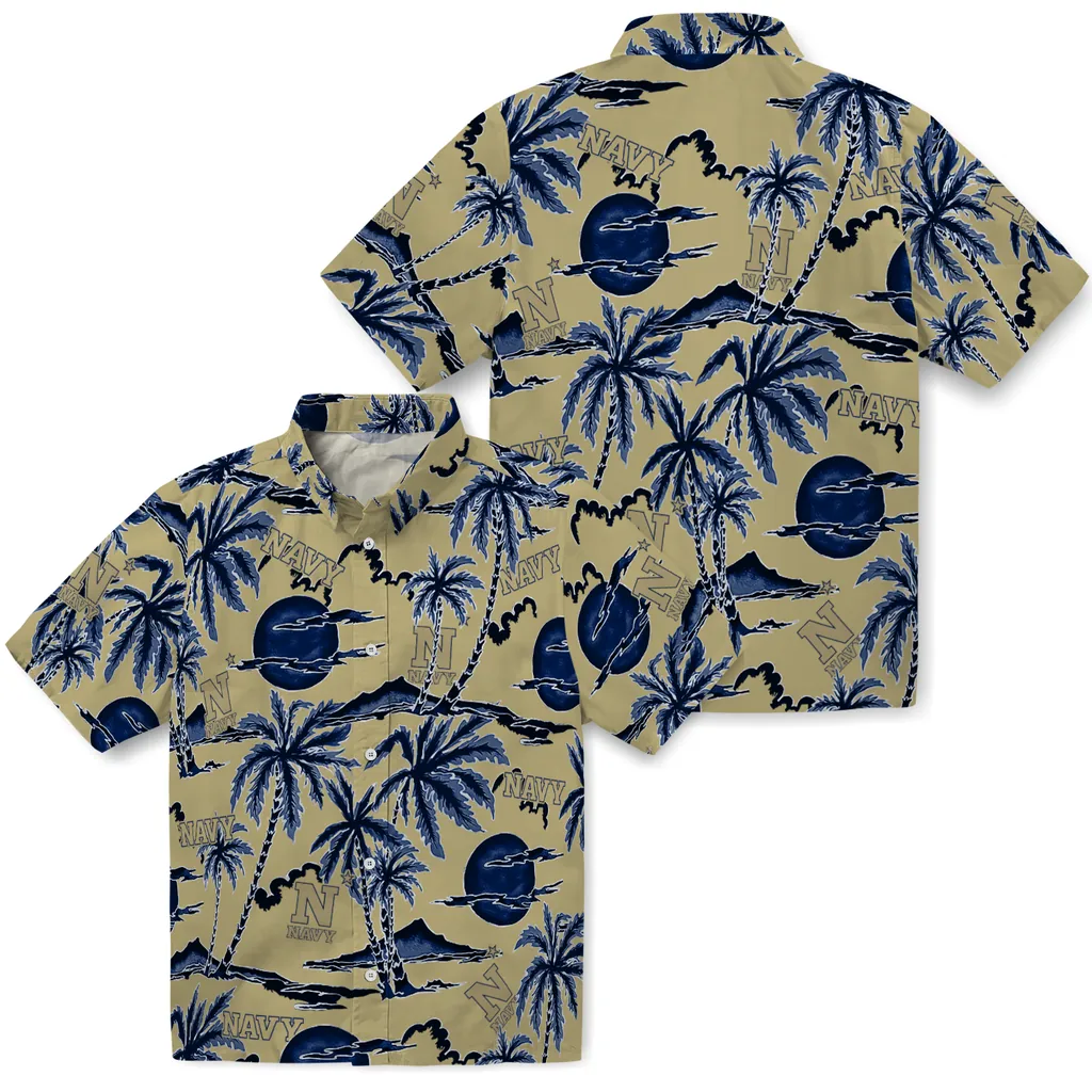 Navy Midshipmen Hawaiian Shirt - Palm Sunset navy midshipmen palm sunset hawaiian shirts high quality