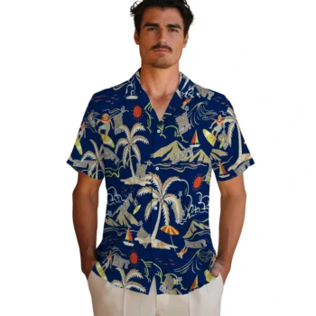 navy midshipmen palm tree island blue hawaiian shirts fashion forward
