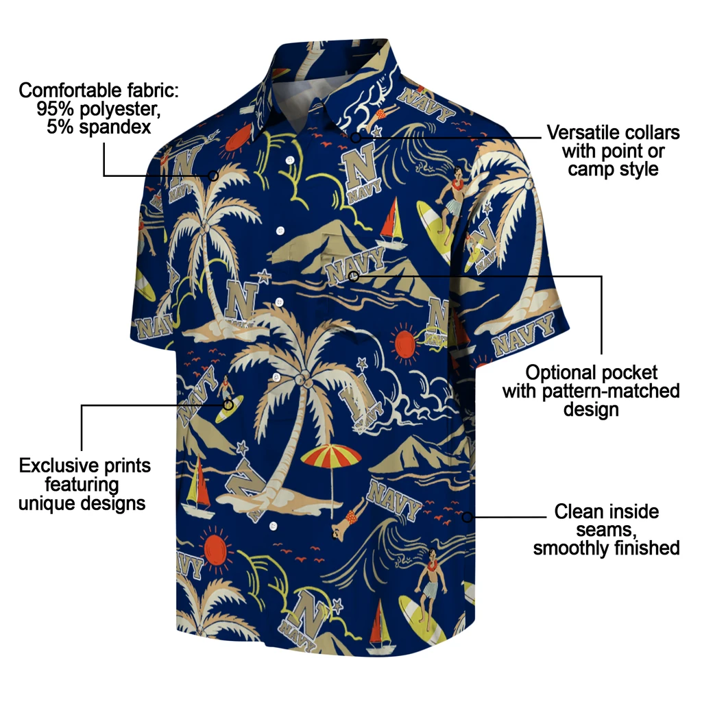 Navy Midshipmen Hawaiian Shirt - Palm Tree Island navy midshipmen palm tree island blue hawaiian shirts new arrival