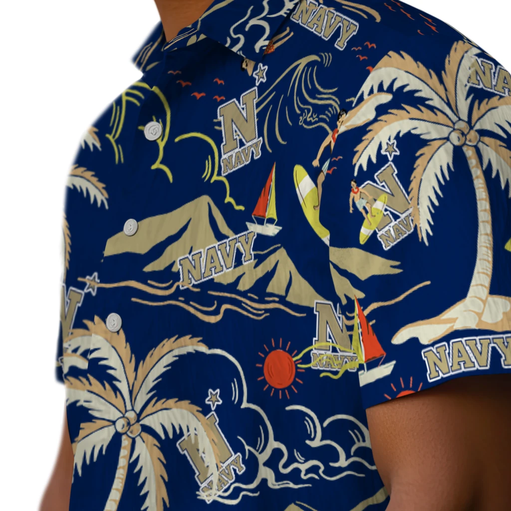 Navy Midshipmen Hawaiian Shirt - Palm Tree Island navy midshipmen palm tree island blue hawaiian shirts trendy