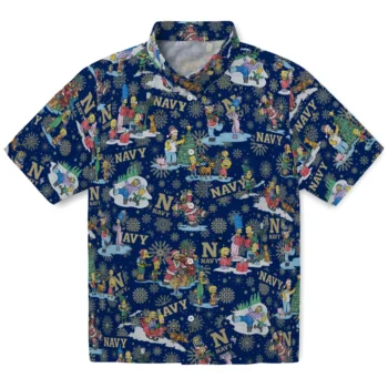 navy midshipmen simpsons christmas blue hawaiian shirts best selling