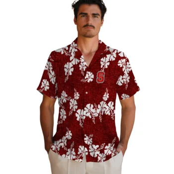 nc state wolfpack hibiscus petals red hawaiian shirts fashion forward