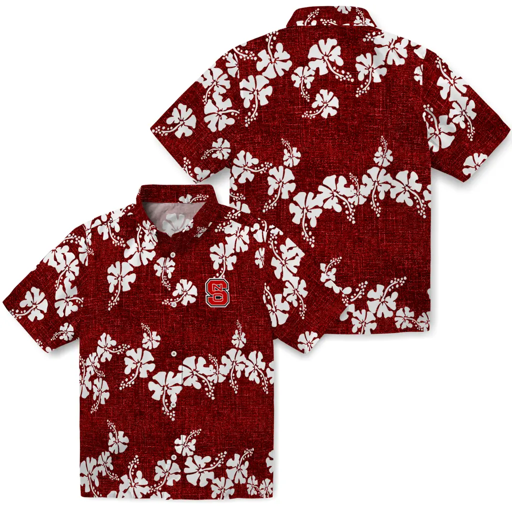 NC State Wolfpack Hawaiian Shirt - 50th State Flower nc state wolfpack hibiscus petals red hawaiian shirts high quality