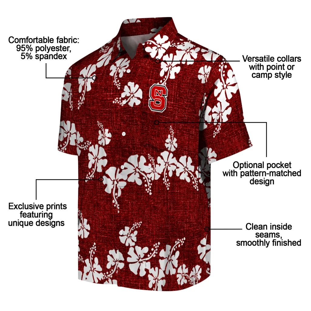 NC State Wolfpack Hawaiian Shirt - 50th State Flower nc state wolfpack hibiscus petals red hawaiian shirts new arrival