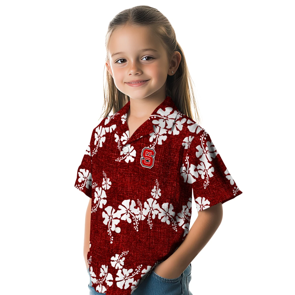 NC State Wolfpack Hawaiian Shirt - 50th State Flower nc state wolfpack hibiscus petals red hawaiian shirts premium grade