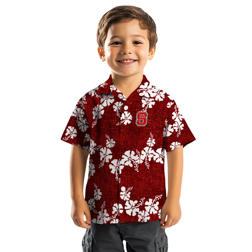 NC State Wolfpack Hawaiian Shirt - 50th State Flower nc state wolfpack hibiscus petals red hawaiian shirts top rated