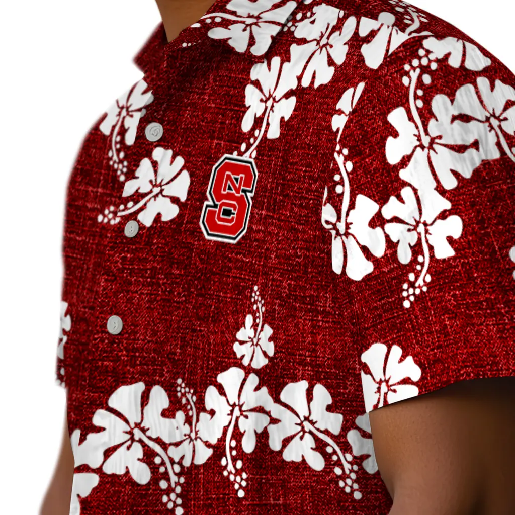 NC State Wolfpack Hawaiian Shirt - 50th State Flower nc state wolfpack hibiscus petals red hawaiian shirts trendy
