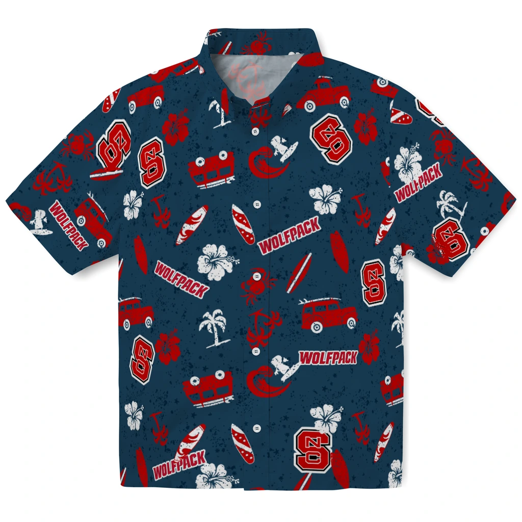 NC State Wolfpack Hawaiian Shirt - Beach Vibe nc state wolfpack beach vibe navy hawaiian shirts best selling