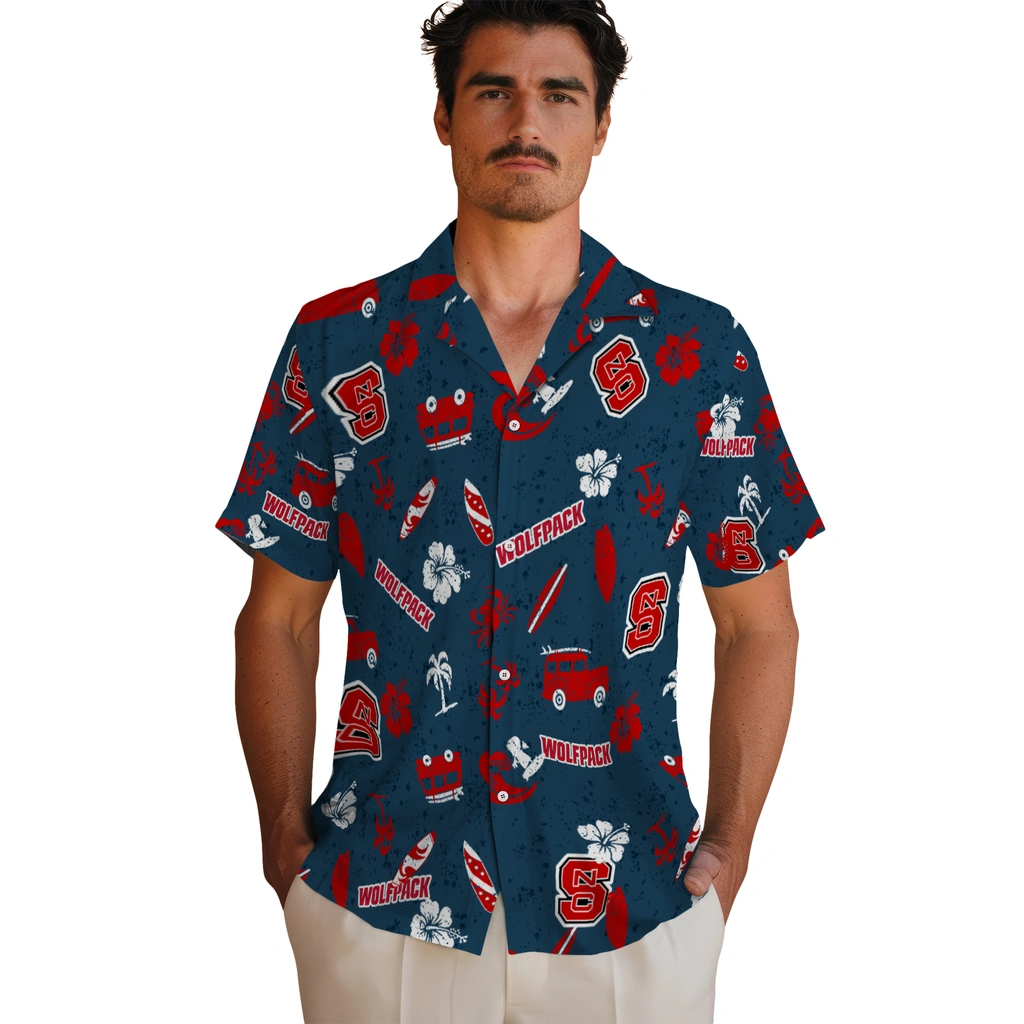 NC State Wolfpack Hawaiian Shirt - Beach Vibe nc state wolfpack beach vibe navy hawaiian shirts fashion forward