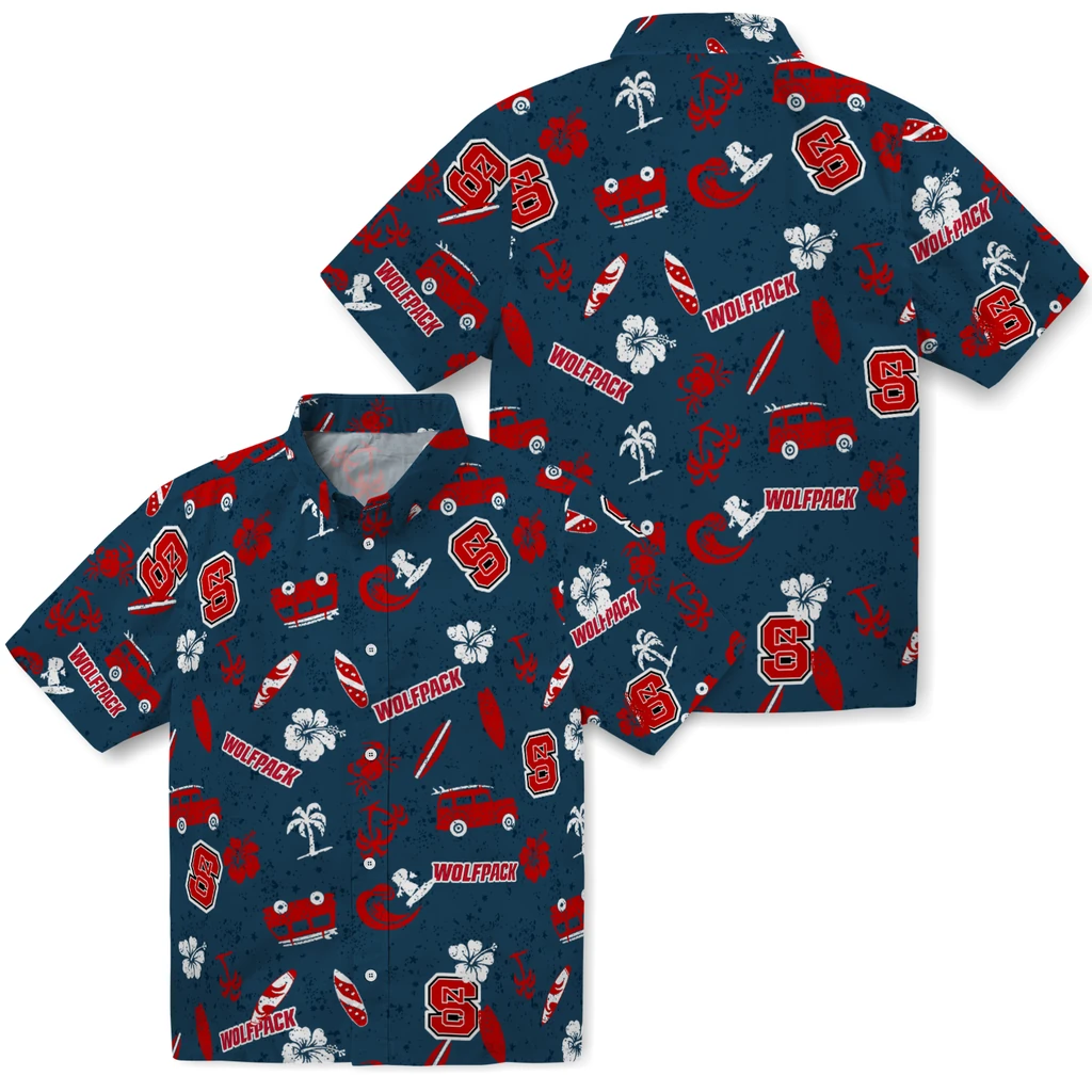 NC State Wolfpack Hawaiian Shirt - Beach Vibe nc state wolfpack beach vibe navy hawaiian shirts high quality