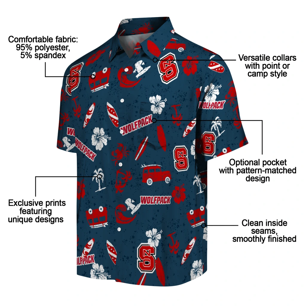 NC State Wolfpack Hawaiian Shirt - Beach Vibe nc state wolfpack beach vibe navy hawaiian shirts new arrival