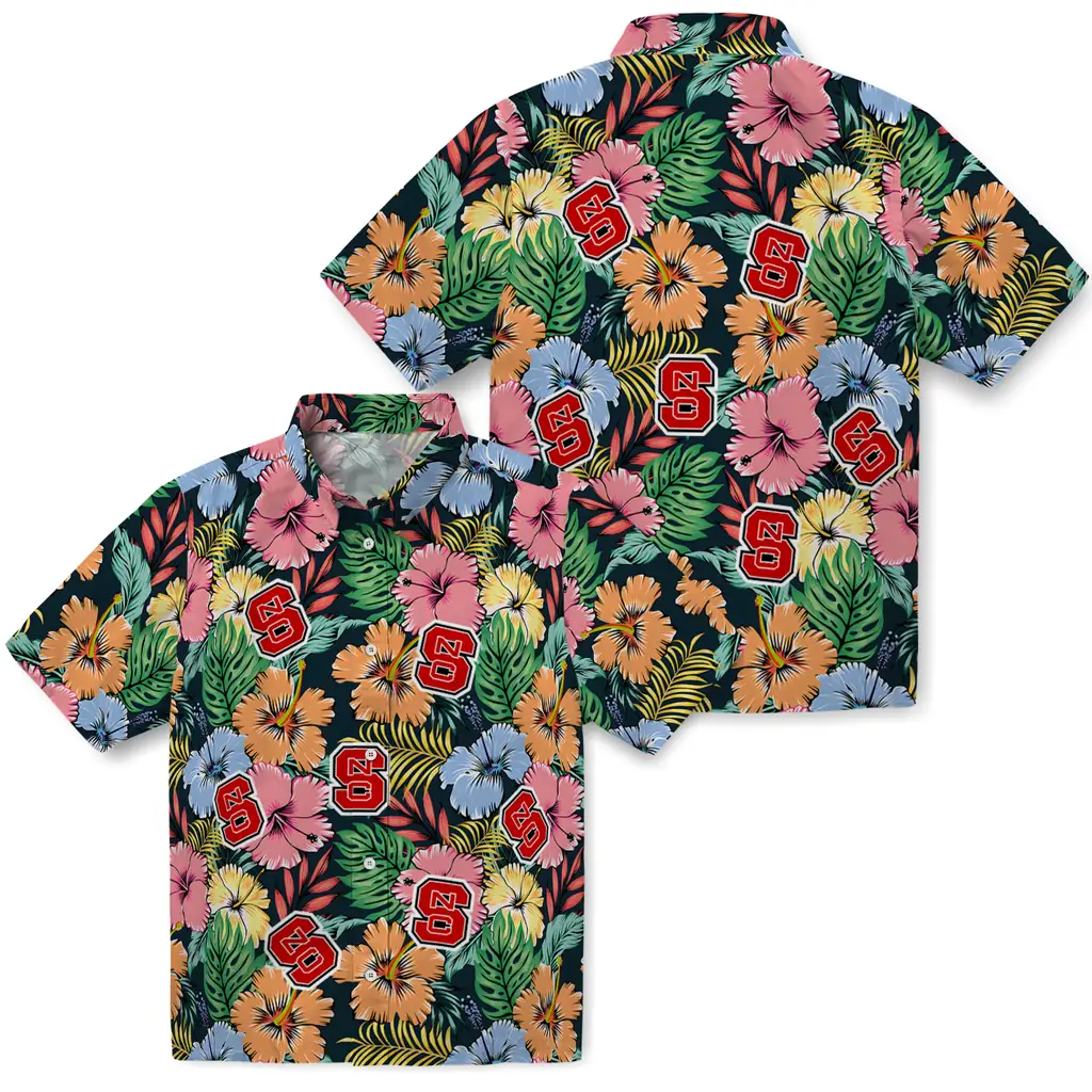 NC State Wolfpack Hawaiian Shirt - Brilliant Hibiscus Garden nc state wolfpack brilliant hibiscus garden hawaiian shirts high quality