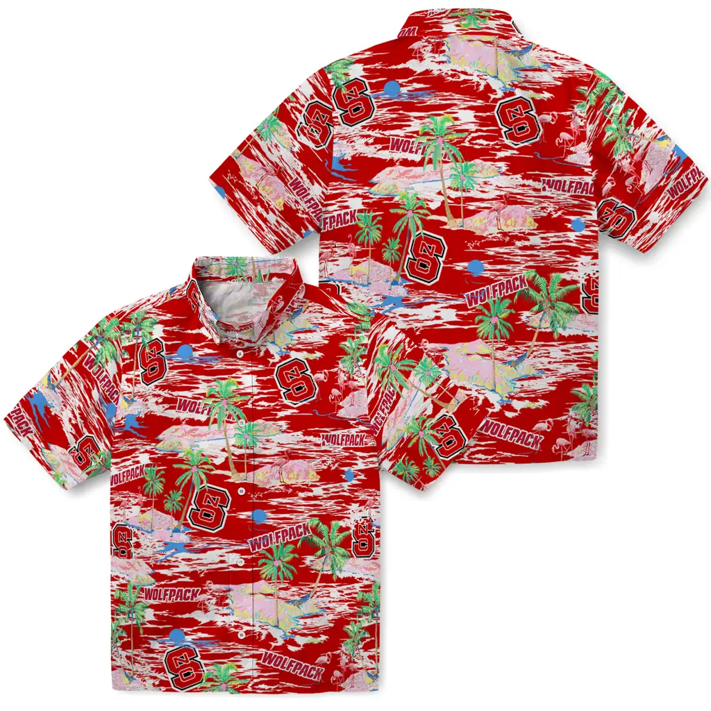 NC State Wolfpack Hawaiian Shirt - Hawaii Island nc state wolfpack flamingo retreat red hawaiian shirts high quality
