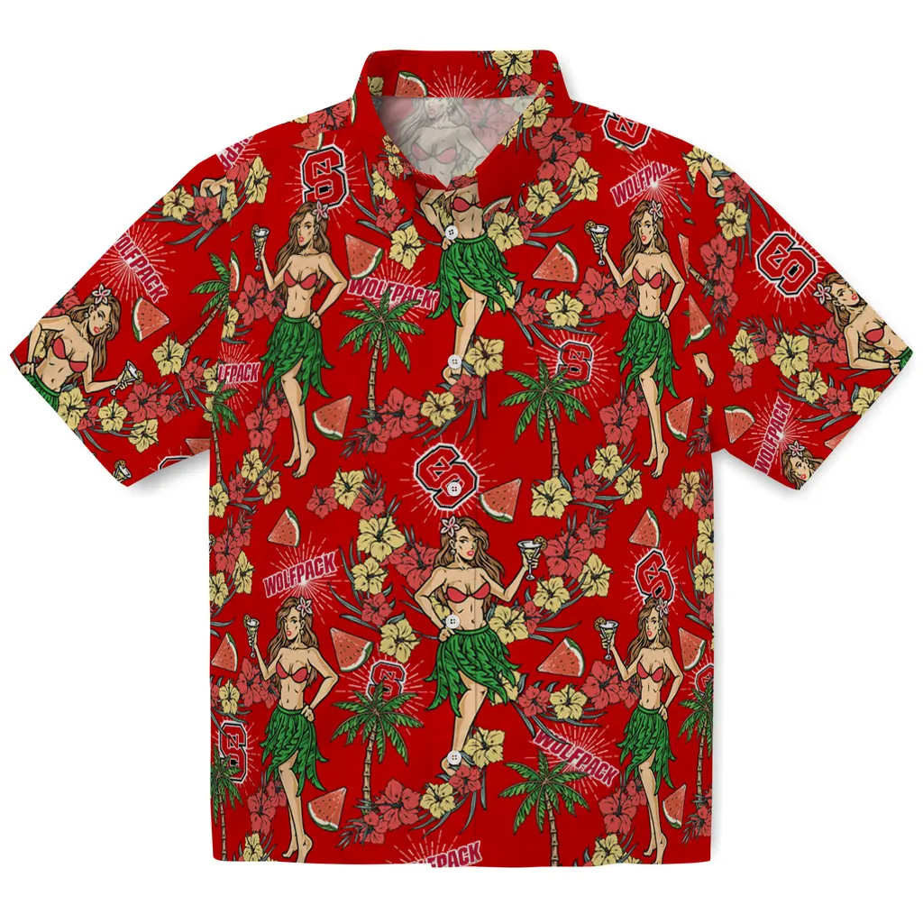 NC State Wolfpack Hawaiian Shirt - Hawaiian Girls Design nc state wolfpack hawaiian girls design red hawaiian shirts best selling