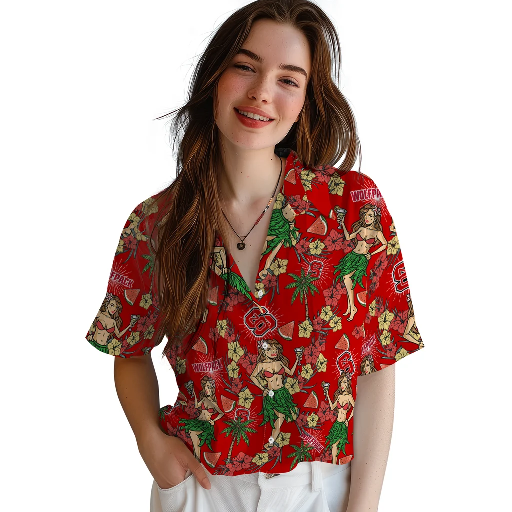 NC State Wolfpack Hawaiian Shirt - Hawaiian Girls Design nc state wolfpack hawaiian girls design red hawaiian shirts latest model