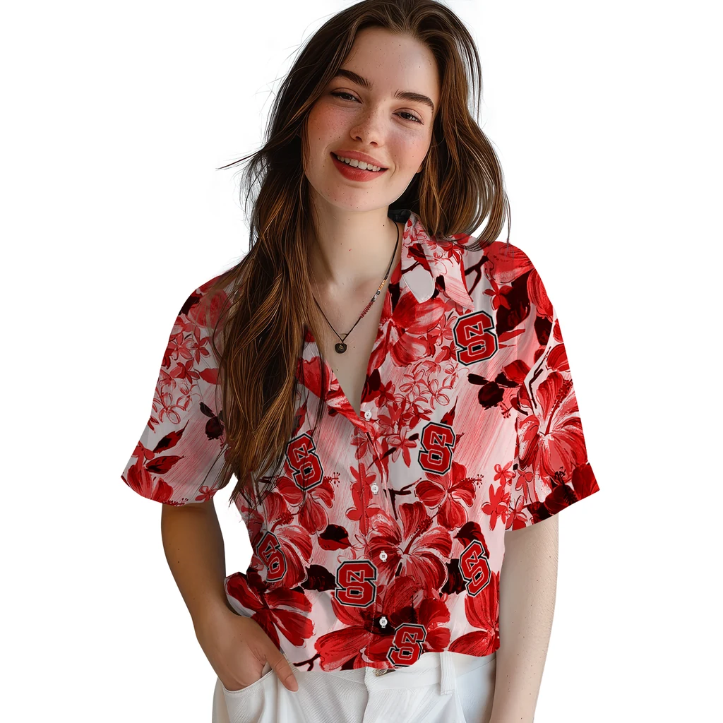 NC State Wolfpack Hawaiian Shirt - Hibiscus Arrangement nc state wolfpack hibiscus arrangement red hawaiian shirts latest model