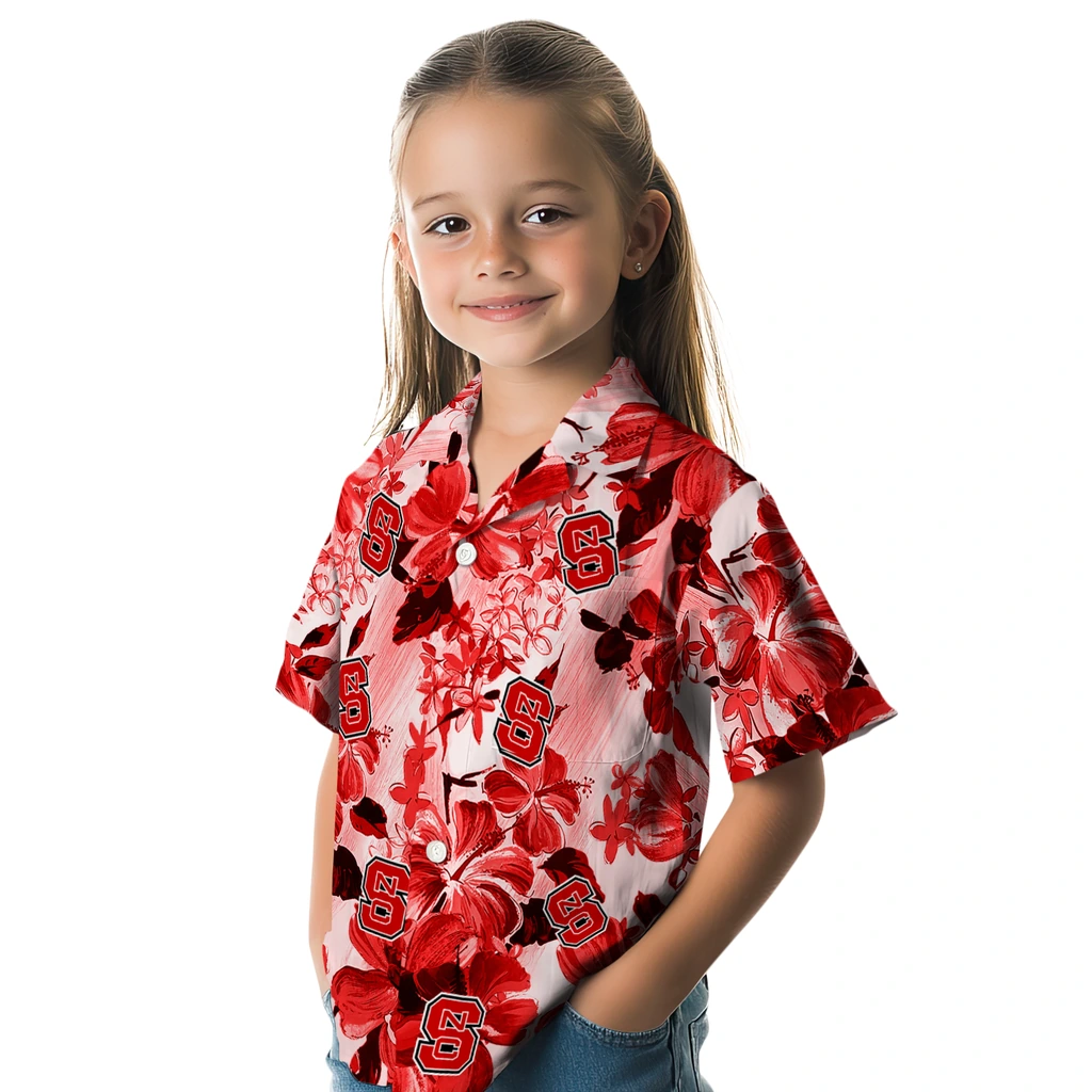 NC State Wolfpack Hawaiian Shirt - Hibiscus Arrangement nc state wolfpack hibiscus arrangement red hawaiian shirts premium grade