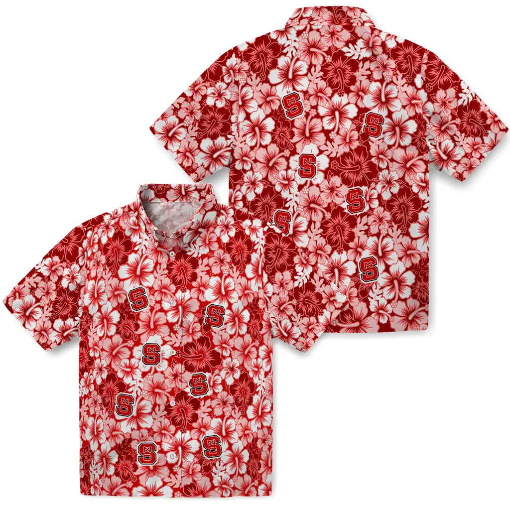 NC State Wolfpack Hawaiian Shirt - Hibiscus Blooms nc state wolfpack hibiscus blooms red hawaiian shirts high quality