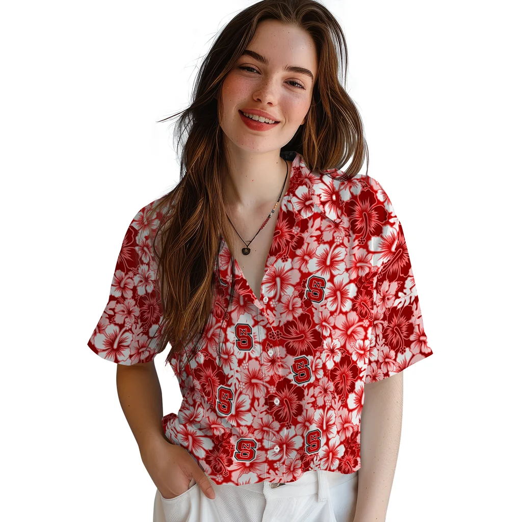 NC State Wolfpack Hawaiian Shirt - Hibiscus Blooms nc state wolfpack hibiscus blooms red hawaiian shirts latest model