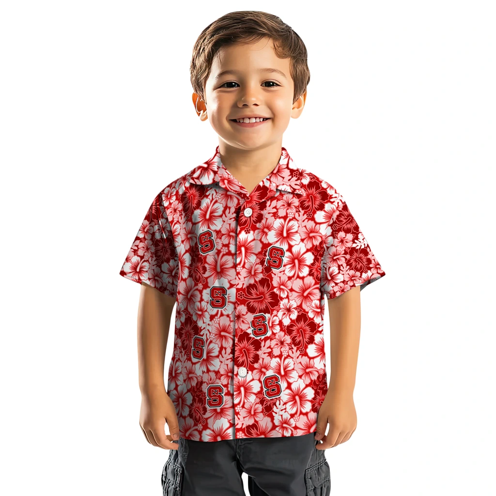 NC State Wolfpack Hawaiian Shirt - Hibiscus Blooms nc state wolfpack hibiscus blooms red hawaiian shirts top rated