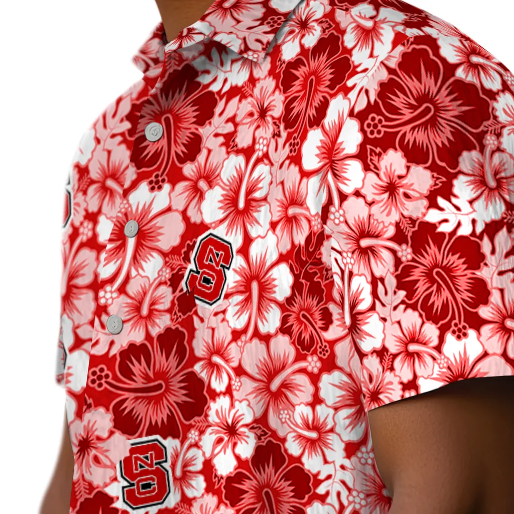 NC State Wolfpack Hawaiian Shirt - Hibiscus Blooms nc state wolfpack hibiscus blooms red hawaiian shirts trendy