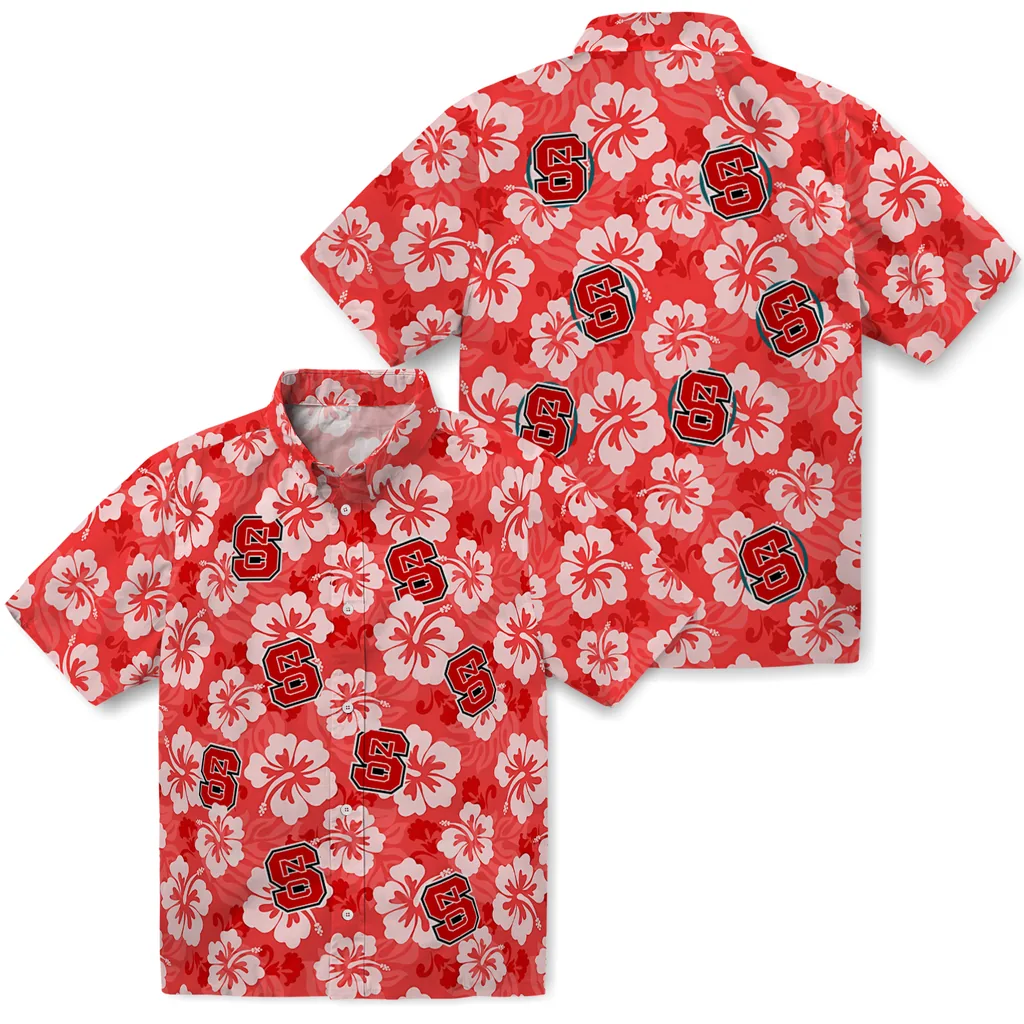 NC State Wolfpack Hawaiian Shirt - Hibiscus Cluster nc state wolfpack hibiscus cluster red hawaiian shirts high quality