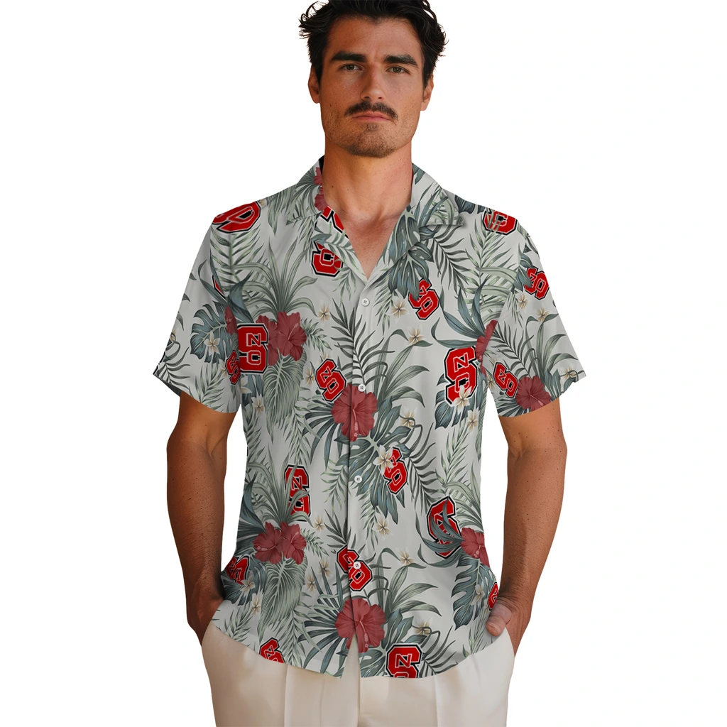 NC State Wolfpack Hawaiian Shirt - Hibiscus Designs nc state wolfpack hibiscus designs beige hawaiian shirts fashion forward