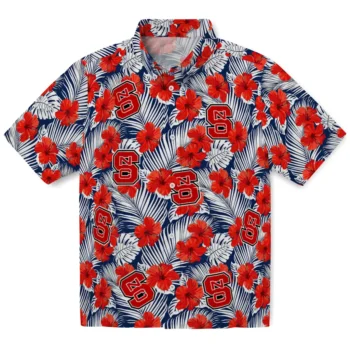 nc state wolfpack hibiscus fiesta red royal blue hawaiian shirts best selling