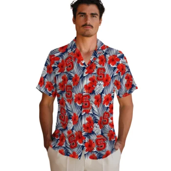 nc state wolfpack hibiscus fiesta red royal blue hawaiian shirts fashion forward