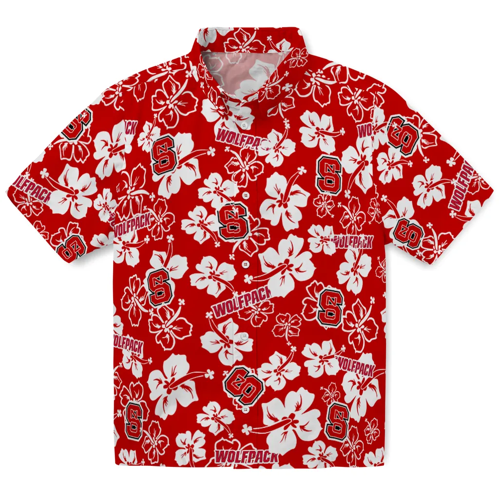 NC State Wolfpack Hawaiian Shirt - Hibiscus Flower Design nc state wolfpack hibiscus bloom red hawaiian shirts best selling