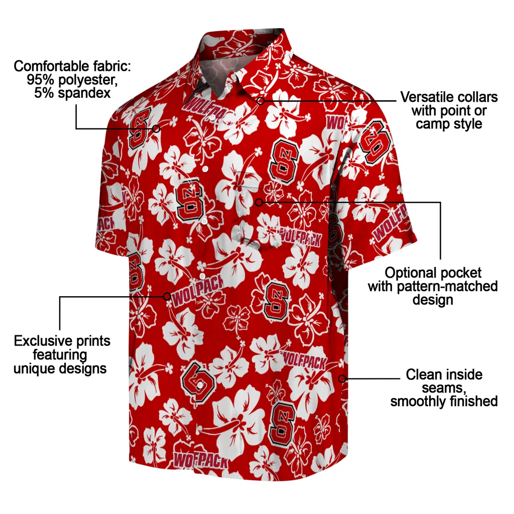 NC State Wolfpack Hawaiian Shirt - Hibiscus Flower Design nc state wolfpack hibiscus bloom red hawaiian shirts new arrival