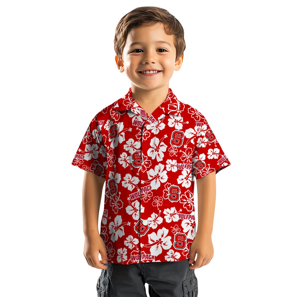 NC State Wolfpack Hawaiian Shirt - Hibiscus Flower Design nc state wolfpack hibiscus bloom red hawaiian shirts top rated
