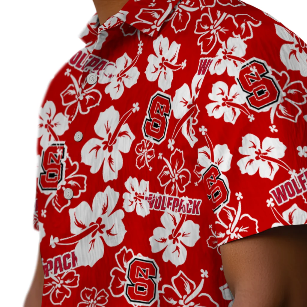 NC State Wolfpack Hawaiian Shirt - Hibiscus Flower Design nc state wolfpack hibiscus bloom red hawaiian shirts trendy