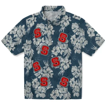 nc state wolfpack hibiscus flowers navy blue hawaiian shirts best selling