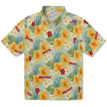 nc state wolfpack hibiscus mood pale lime yellow hawaiian shirts best selling
