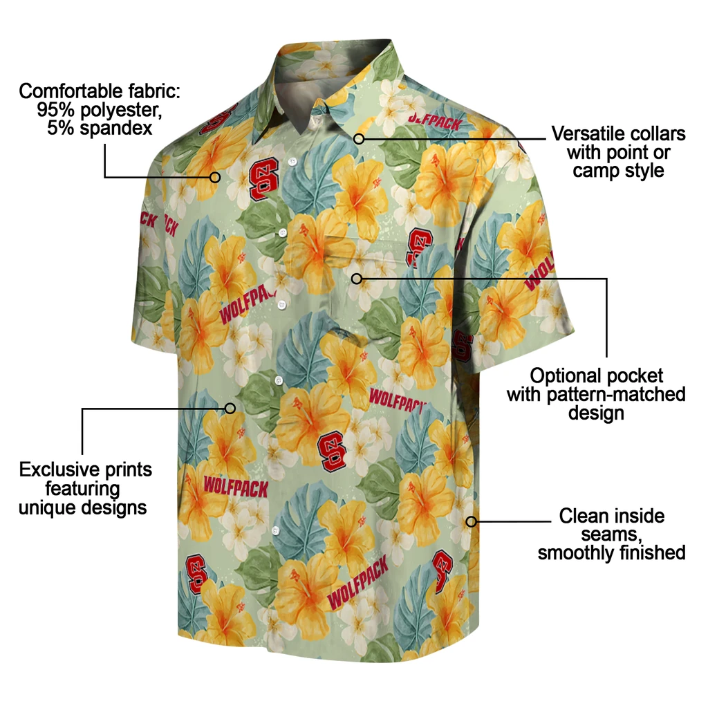 NC State Wolfpack Hawaiian Shirt - Hibiscus Mood nc state wolfpack hibiscus mood pale lime yellow hawaiian shirts new arrival